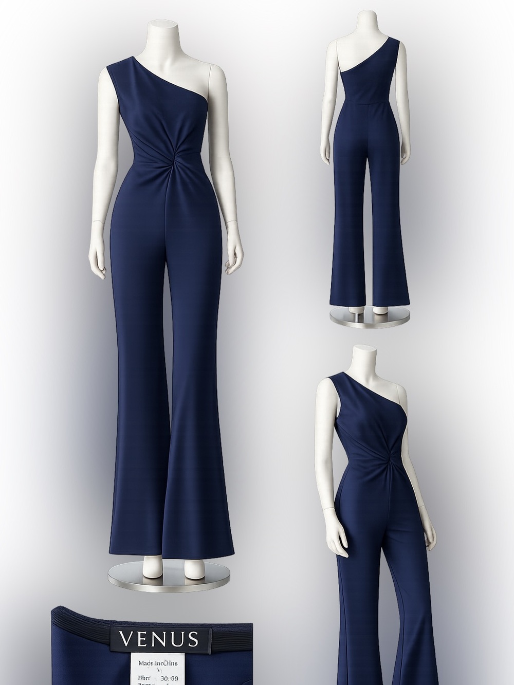 Navy One-Shoulder Wide-Leg Jumpsuit